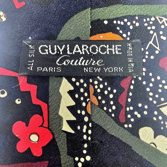 Guy Laroche Couture Silk Necktie With Abstract Floral & Geometric Pattern - Picture 4 of 4
